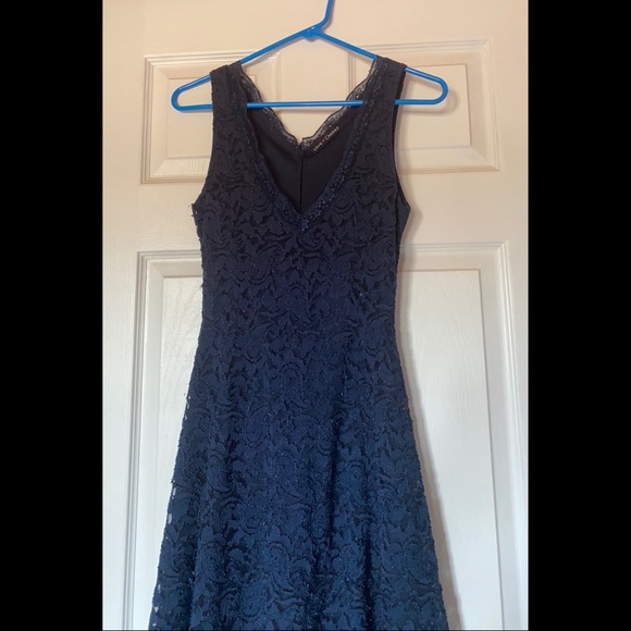 chinese dress ladies Zapaka Women Navy Long Sleeves A-Line Lace Long Mother of The Bride Dress V-Neck Long Sleeves Wedding Guest Dress, Navy / US2 main image 0